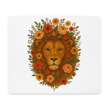 Floral Lion Amid Blossoms - Mouse Pad (horizontal) - white - Front