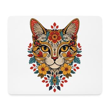 Tête de chat fleurie - Tapis de souris (format paysage) - blanc - Devant