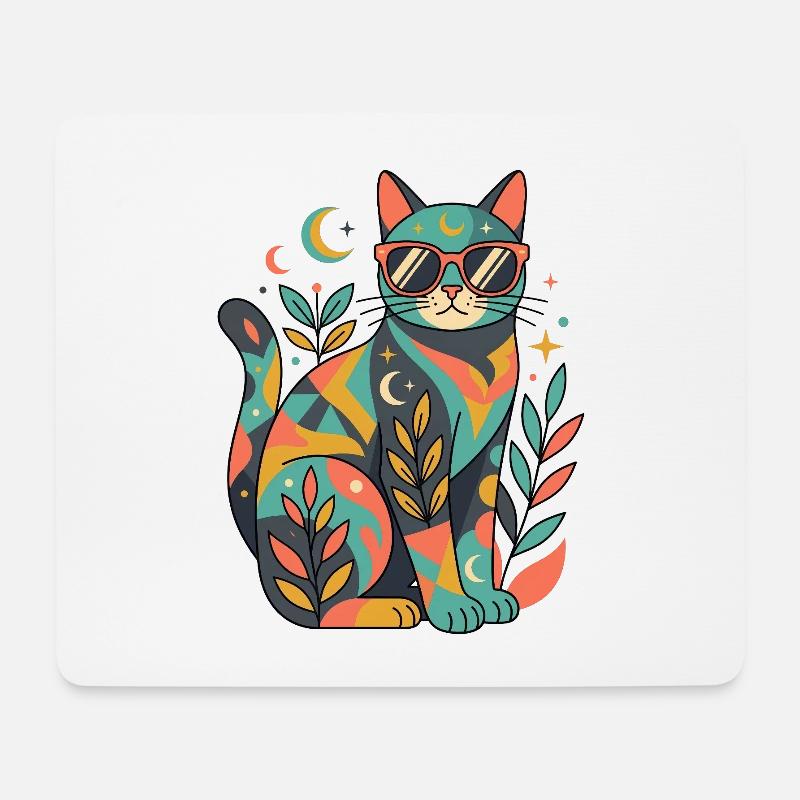 Katzen-Mosaik in Sonnenfarben - Mousepad (Querformat) - Weiß