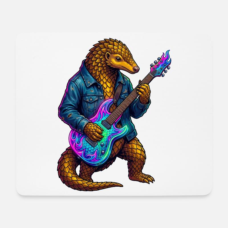 Schuppentier mit Jacke und Neon E-Gitarre - Mousepad (Querformat) - Weiß