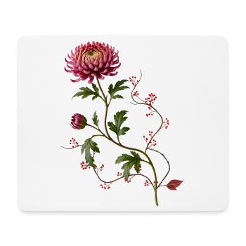 Chrysantheme mit Beeren im Zen Stil  - Mousepad (Querformat) - Weiß - Vorne