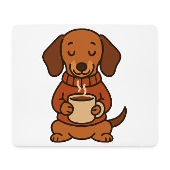 Süßer Dackel mit Kaffee – Coffee Lover - Mousepad (Querformat) - Weiß - Vorne