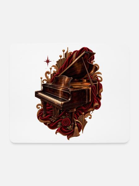 Vintage Klavier im roten Theatersamt - Mousepad (Querformat) - Weiß