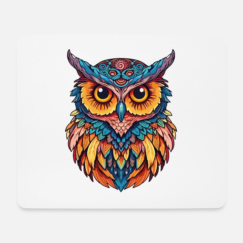 Eule Tier Vogel Natur Wildnis Mystik Bunt Kunst - Mousepad (Querformat) - Weiß