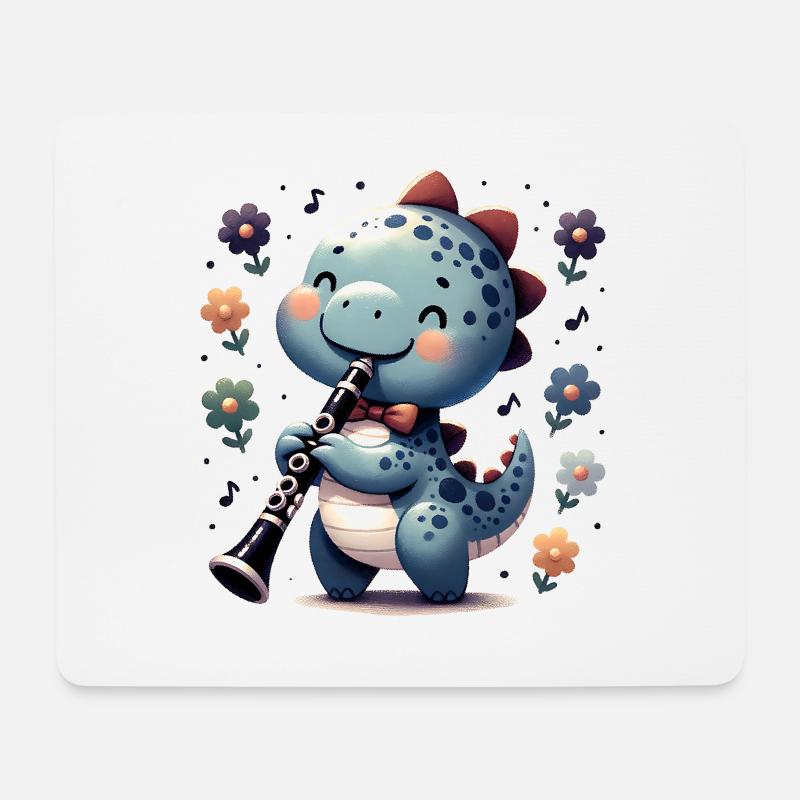 Süßer Dino Flötist Spielt Blockflöte - Mousepad (Querformat) - Weiß