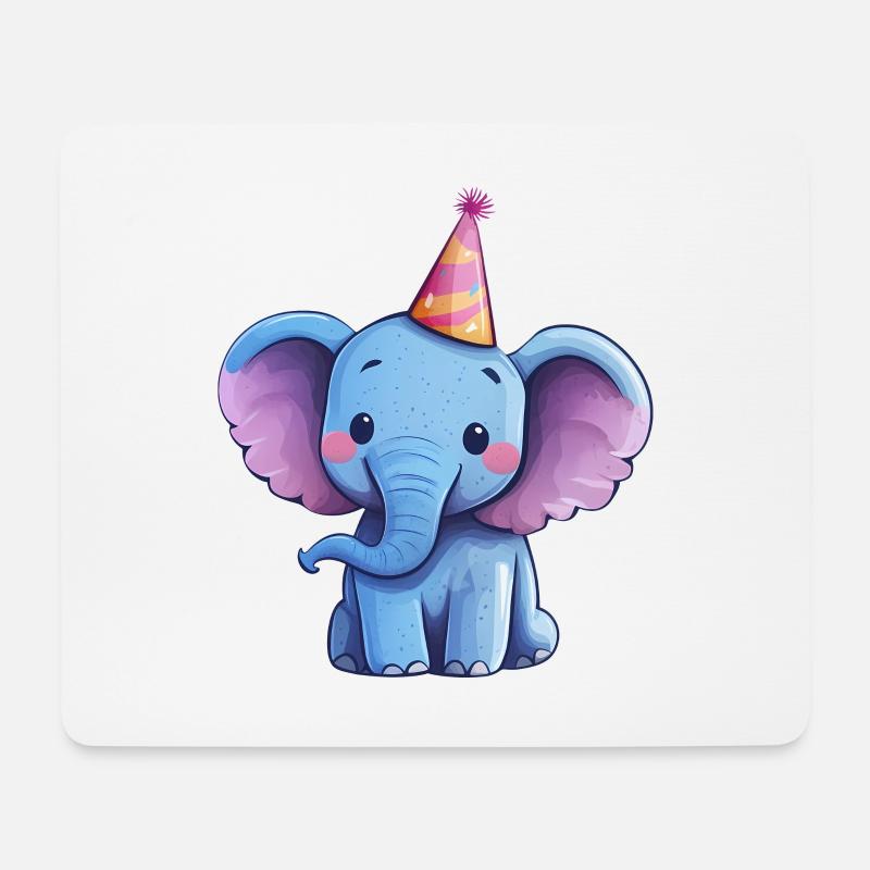 Süßer fröhlicher Elefant mit Partyhut - Mousepad (Querformat) - Weiß