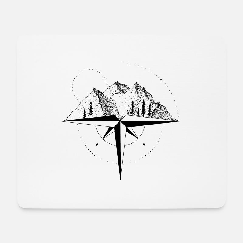 Berge Kompass - Mousepad (Querformat) - Weiß