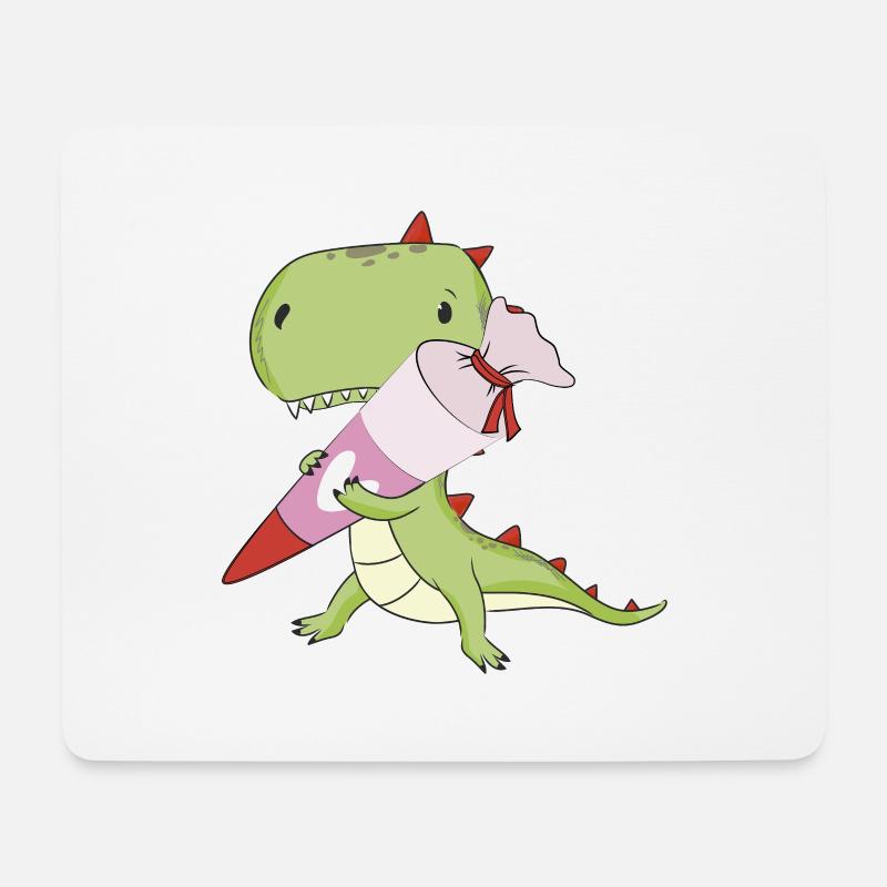 DINO avec cône rose d’école, école - Tapis de souris (format paysage) - blanc