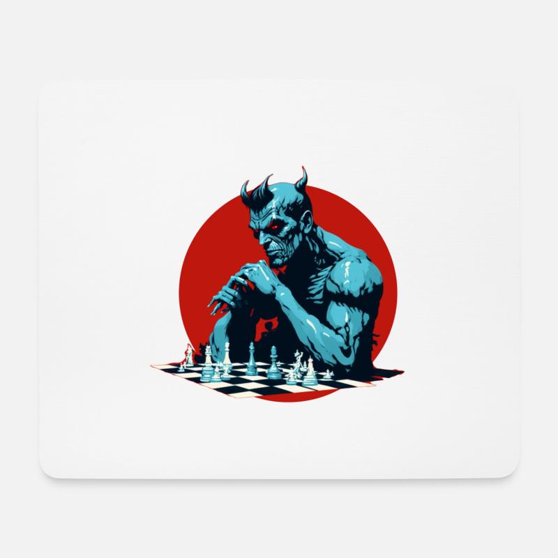 Dämon beim Schachspielen - Mousepad (Querformat) - Weiß