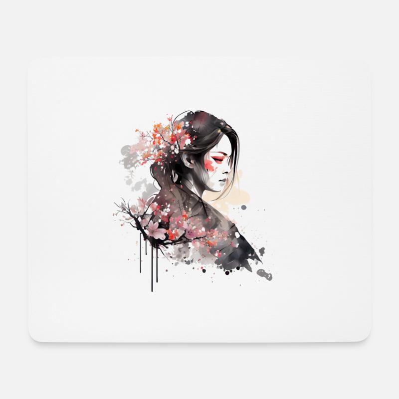 Wunderschöne Frau mit Kirschblüten Sakura - Mousepad (Querformat) - Weiß