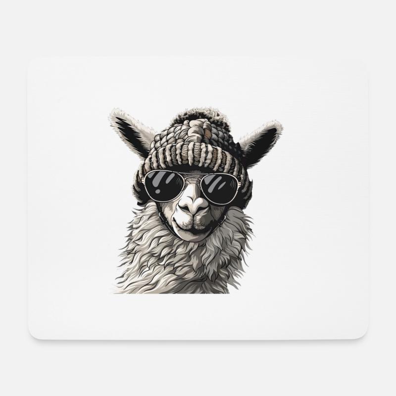 Lama mit Sonnenbrille und Wollmütze - Mousepad (Querformat) - Weiß