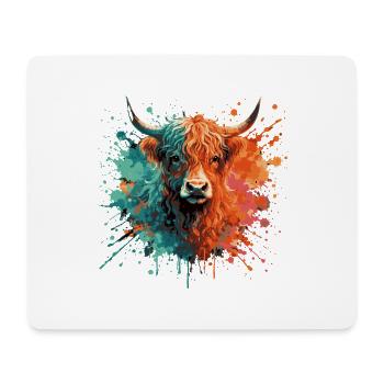 Peinture aquarelle de bétail des Highlands – Art animalier en couleur éclaboussée - Tapis de souris (format paysage) - blanc - Devant