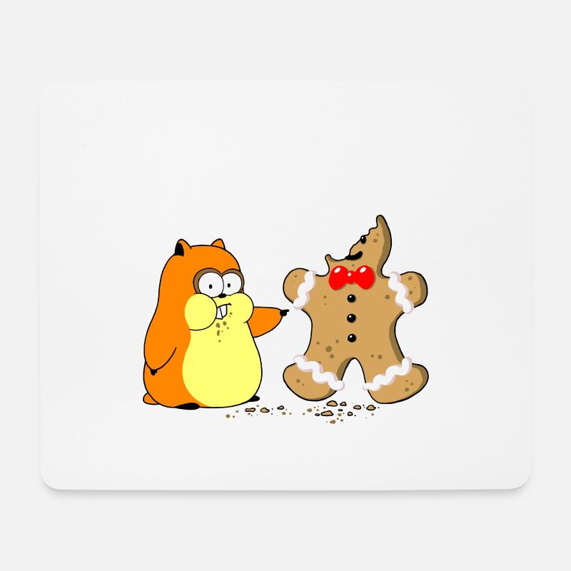 Hamster vs. Lebkuchenmann (whiteline) - Mousepad (Querformat) - Weiß