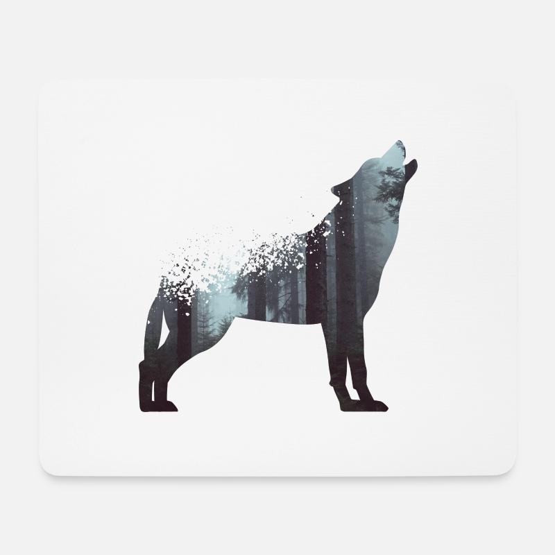 Wolf Wald - Mousepad (Querformat) - Weiß