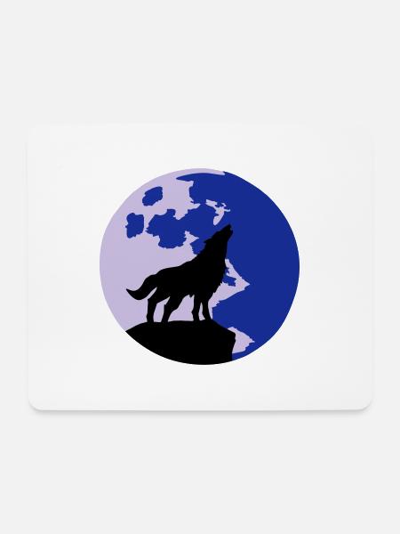 Wolf und Vollmond - Mousepad (Querformat) - Weiß