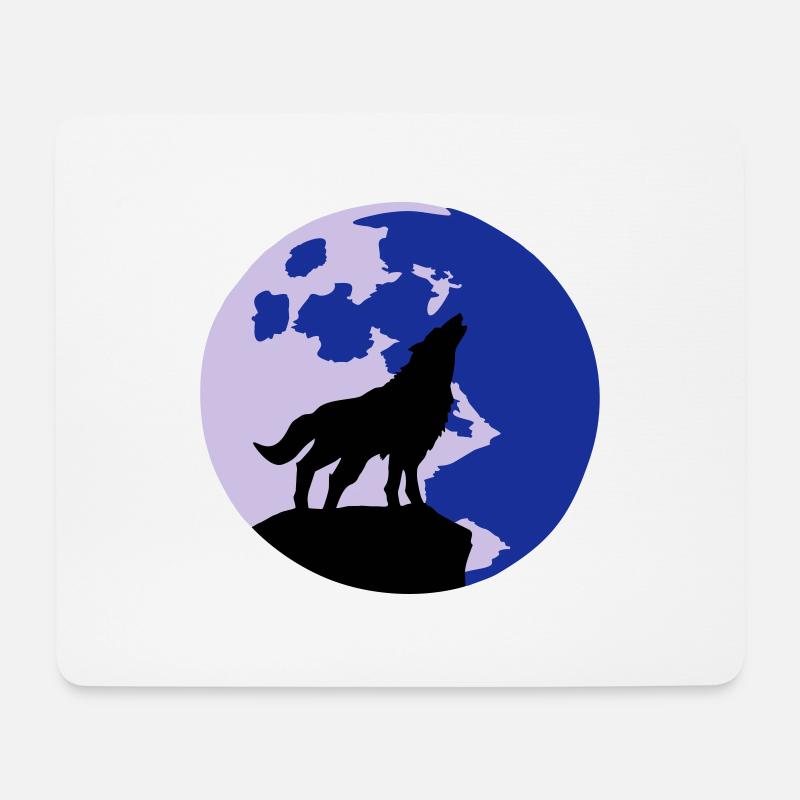 Wolf und Vollmond - Mousepad (Querformat) - Weiß