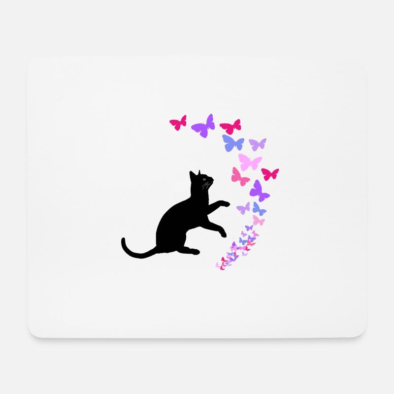 Schwarze Katze und bunte Schmetterlinge Design - Mousepad (Querformat) - Weiß