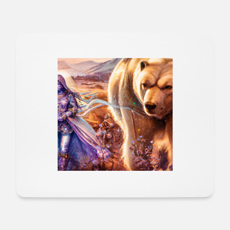 Kriegerin. Wandern mit einem Bären - Mousepad (Querformat) - Weiß
