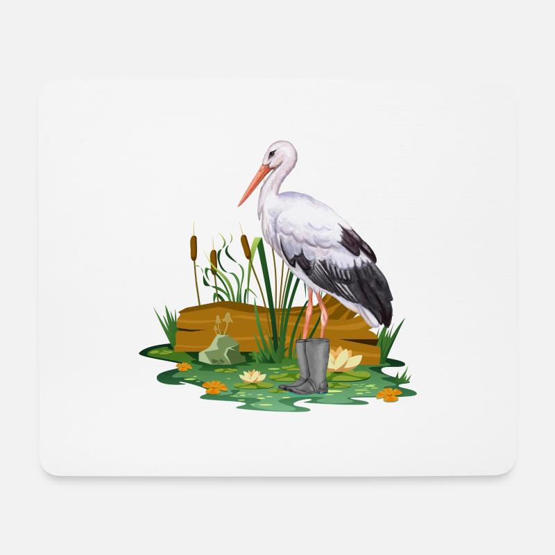 Storch in Gummistiefel - Mousepad (Querformat) - Weiß