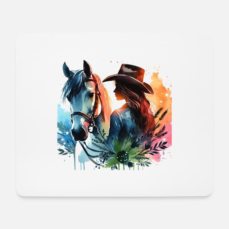 Westernreiterin mit Pferd aquarell - Mousepad (Querformat) - Weiß