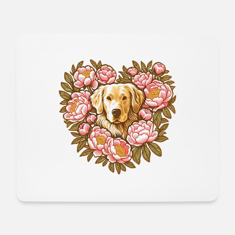 Goldie und Pfingstrosen - Mousepad (Querformat) - Weiß