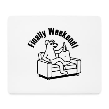 Hund auf der Couch - "Endlich Wochenende!" Entwurf - Mousepad (Querformat) - Weiß - Vorne