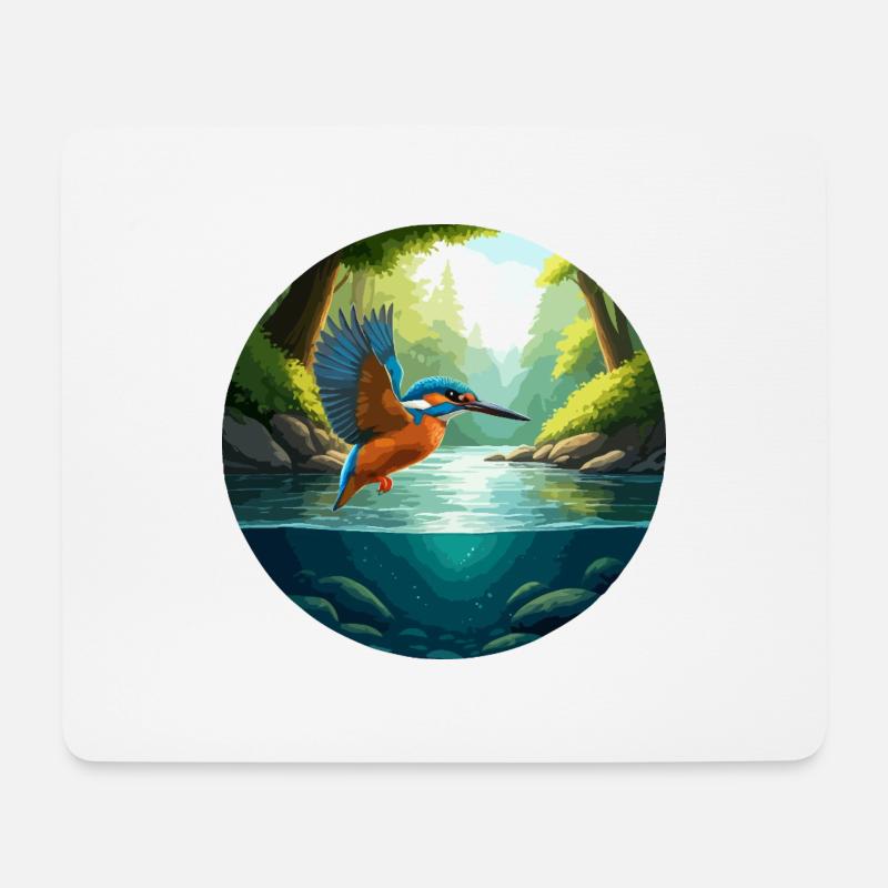 Eisvogel fliegt über Bach - Mousepad (Querformat) - Weiß