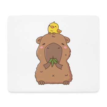 Cute Capybara With Yellow Bird - Mouse Pad (horizontal) - white - Front