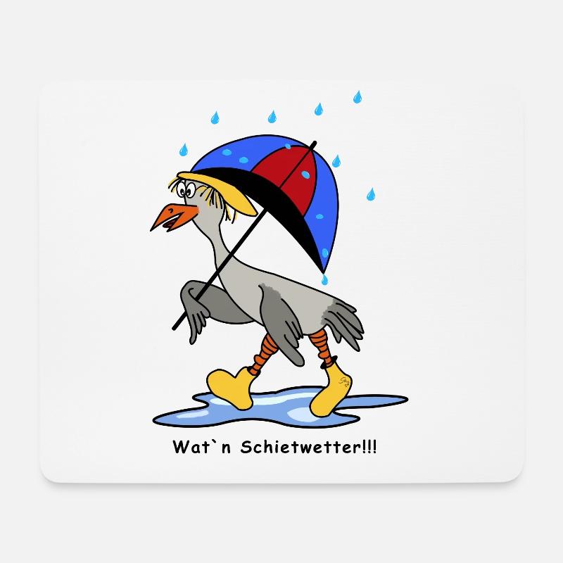 Möwe mit Schirm geht im Regen zum Strand? - Mousepad (Querformat) - Weiß