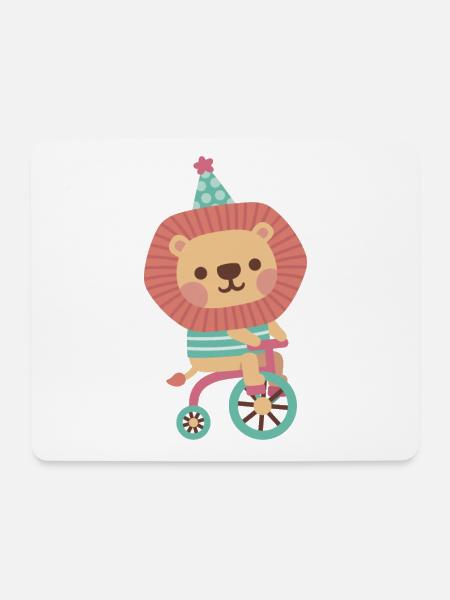 Niedlicher Löwe radelt auf dem Fahrrad - Mousepad (Querformat) - Weiß