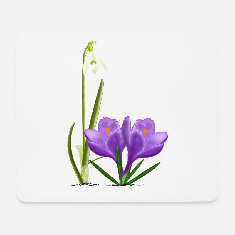 Schneeglöckchen und Krokusse, Frühling - Mousepad (Querformat) - Weiß
