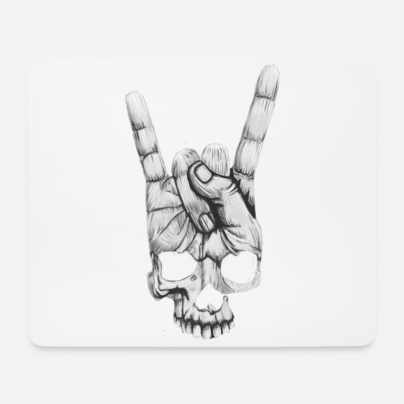 Rock On Hand-Skull - Mousepad (Querformat) - Weiß