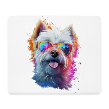 Yorkshire Terrier Hund mit Brille - Mousepad (Querformat) - Weiß - Vorne