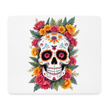 Tête de mort mexicaine sugar skull calavera fleurs - Tapis de souris (format paysage) - blanc - Devant
