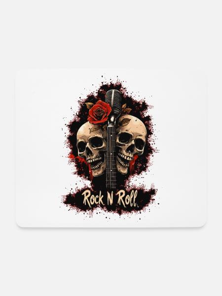 Rock N Roll Skull Electric Guitar Rose Music Rocker - Mouse Pad (horizontal) - white