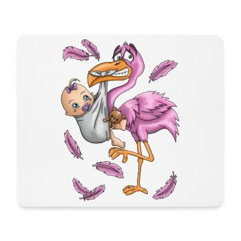 Flamingo rosa mit Baby pink Storch Illustration - Mousepad (Querformat) - Weiß - Vorne