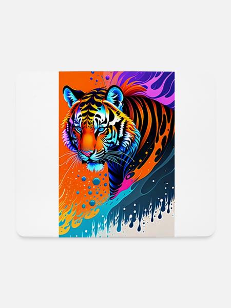 Buntes Kunst Potrait Tiger 1 - Mousepad (Querformat) - Weiß
