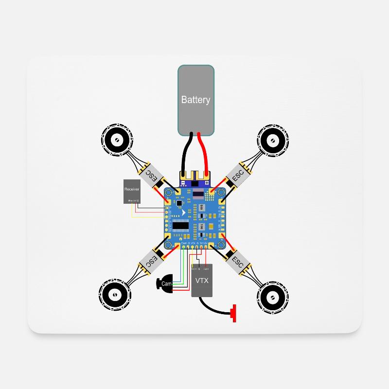 Copter Construction, FPV Copter FC, Esc, Engine, Drone - Mouse Pad (horizontal) - white