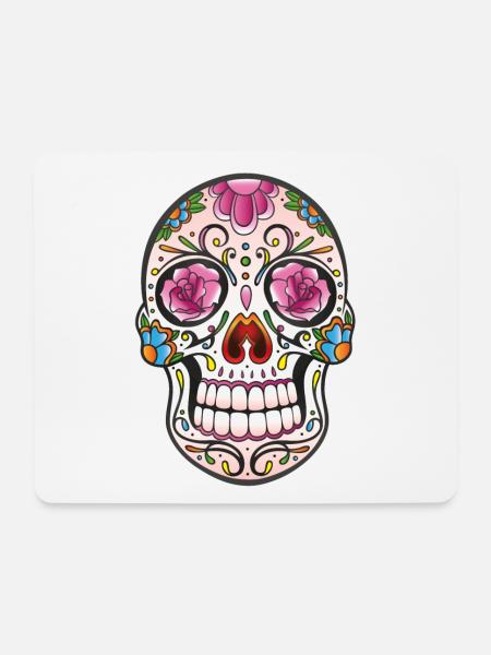 Floral Sugar Skull Tattoo - Mexikanischer Stil - Mousepad (Querformat) - Weiß
