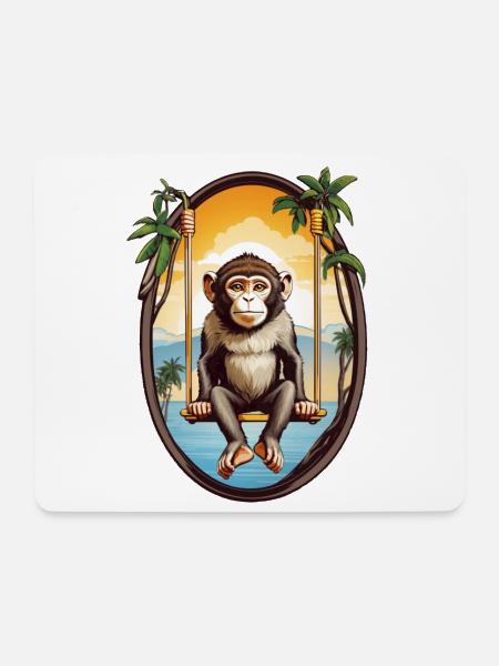 Affe auf Schaukel - Mousepad (Querformat) - Weiß