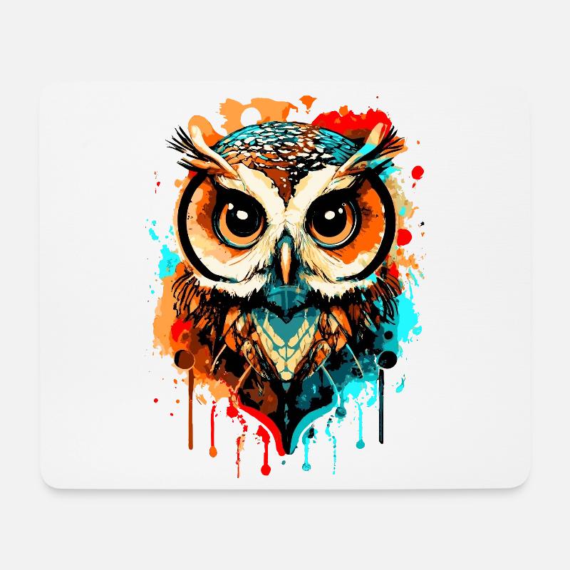Owl Multicolored - Night Owl - Barn Owl - Owl Owl - Mouse Pad (horizontal) - white