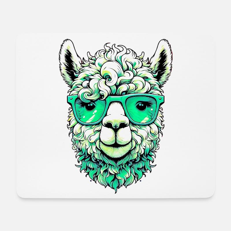 Alpaka mit Sonnenbrille - Mousepad (Querformat) - Weiß