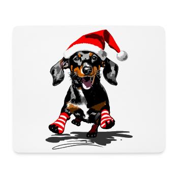 Teckel avec bonnet de Père Noël et chaussettes rayées - Tapis de souris (format paysage) - blanc - Devant