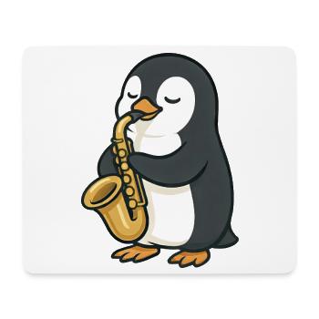 mignon pingouin saxophoniste jazz musique dessin animé - Tapis de souris (format paysage) - blanc - Devant