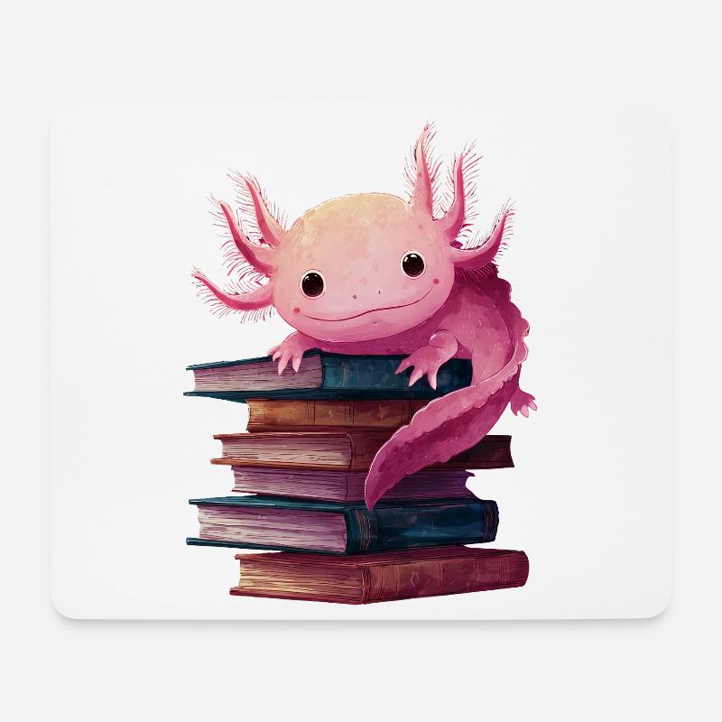 Axolotl Bücher Lesen Bücherwurm - Mousepad (Querformat) - Weiß