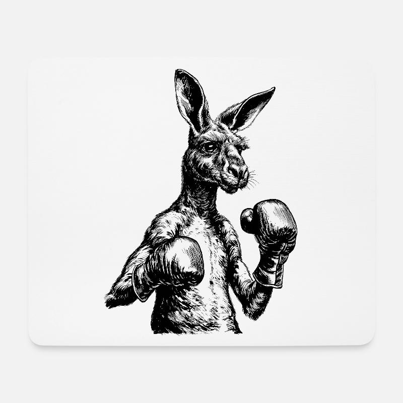 Kangourou avec gants de boxe Noir :) - Tapis de souris (format paysage) - blanc