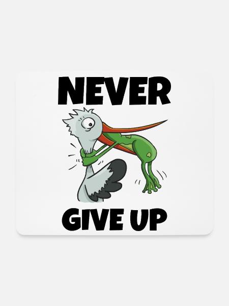 Niemals aufgeben, Frosch würgt Storch – lustige Motivation - Mousepad (Querformat) - Weiß