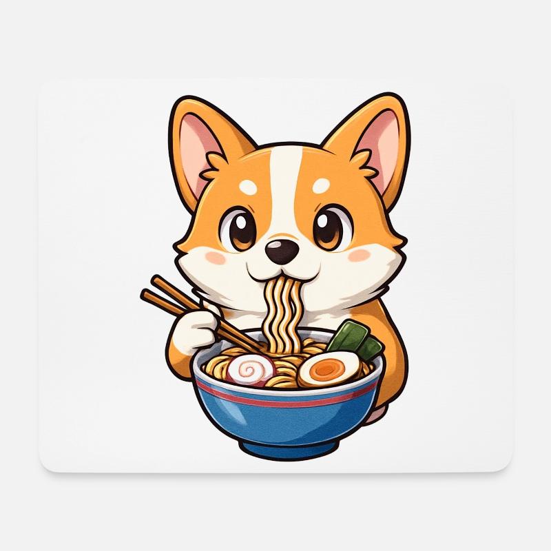 Corgi Isst Ramen-Nudeln - Mousepad (Querformat) - Weiß