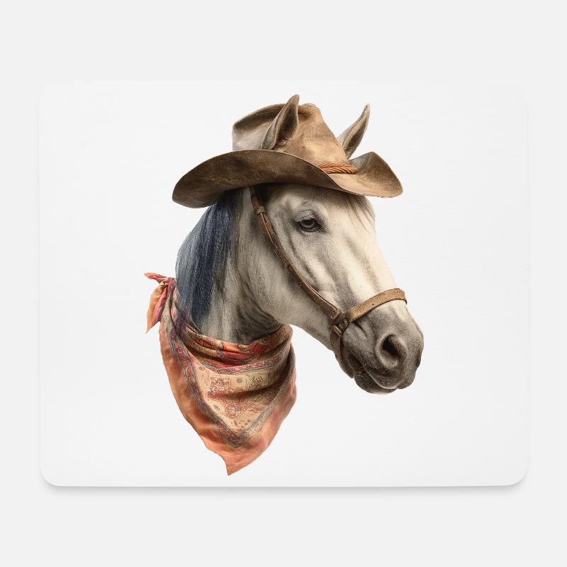 Perd Cowboy - Mousepad (Querformat) - Weiß