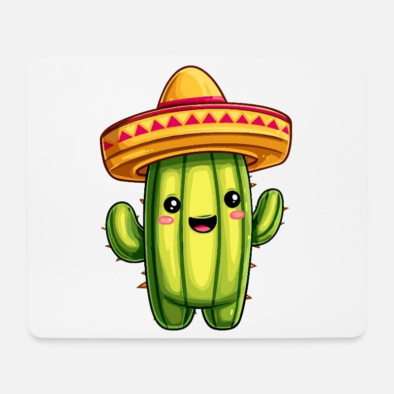 Kaktus mit Sombrero – kawaii Cactus - Mousepad (Querformat) - Weiß